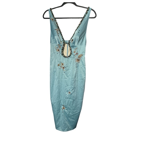 Julian Joyce Elegant Blue Embroidered Midi Dress - Picture 1 of 4